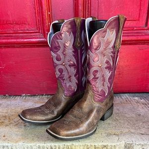 ARIAT Tombstone Cowboy Boots / women’s size 10 leather western square toe purple